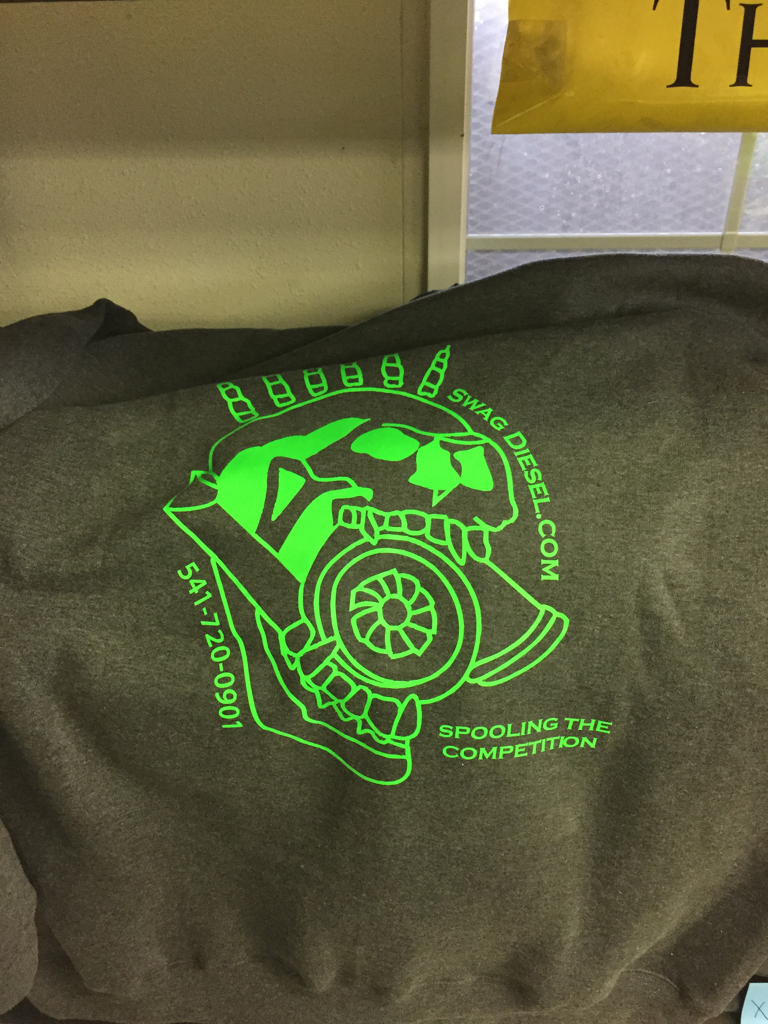 SWAG DIESEL SWEAT SHIRT GREY WITH NEON GREEN INK